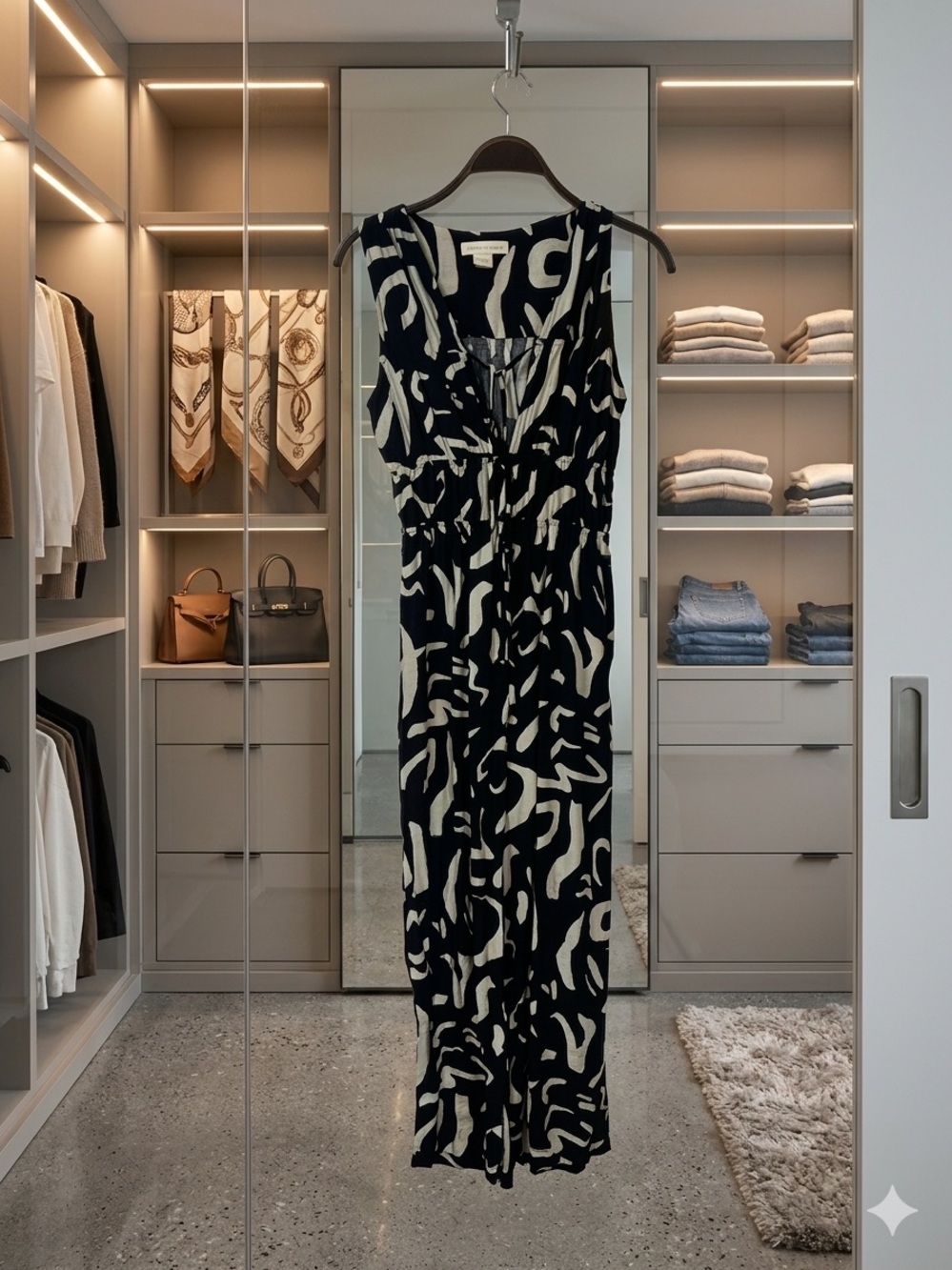 Monteau Los Angeles Black & Cream Abstract Jumpsuit